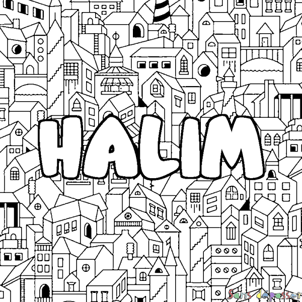 Coloriage prénom HALIM - d&eacute;cor Ville