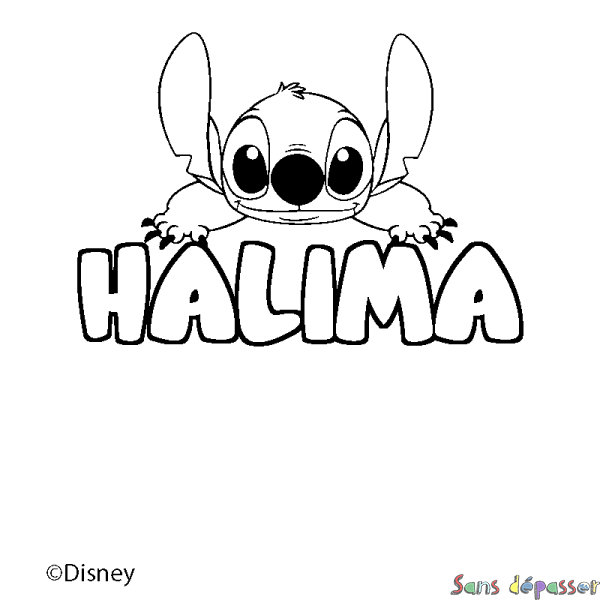 Coloriage pr&eacute;nom HALIMA - d&eacute;cor Stitch