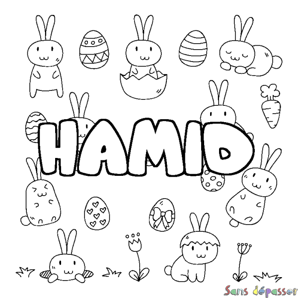 Coloriage pr&eacute;nom HAMID - d&eacute;cor Paques