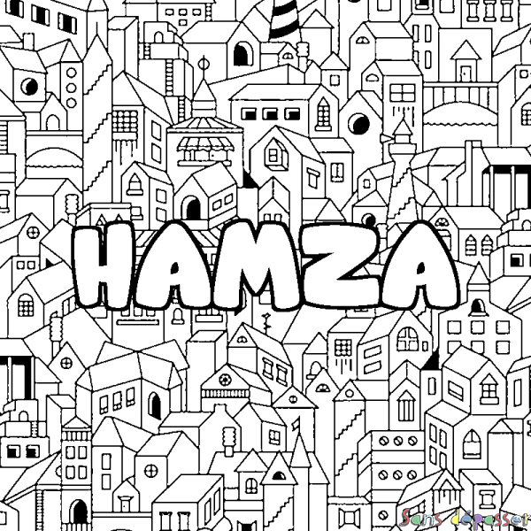 Coloriage prénom HAMZA - d&eacute;cor Ville