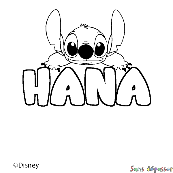 Coloriage pr&eacute;nom HANA - d&eacute;cor Stitch