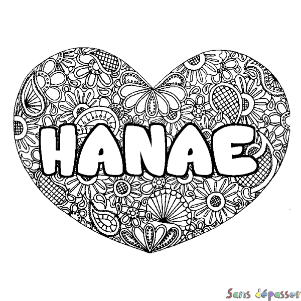 Coloriage prénom HANAE - d&eacute;cor Mandala coeur