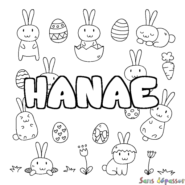 Coloriage pr&eacute;nom HANAE - d&eacute;cor Paques