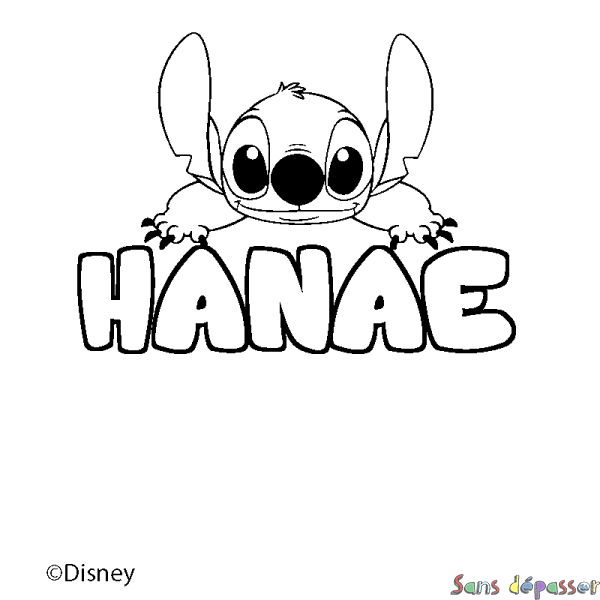 Coloriage pr&eacute;nom HANAE - d&eacute;cor Stitch