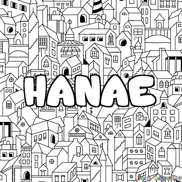 Coloriage prénom HANAE - d&eacute;cor Ville