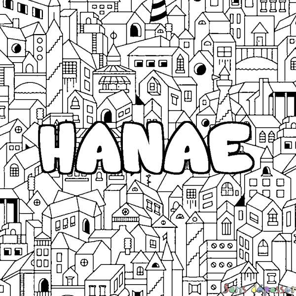 Coloriage pr&eacute;nom HANAE - d&eacute;cor Ville