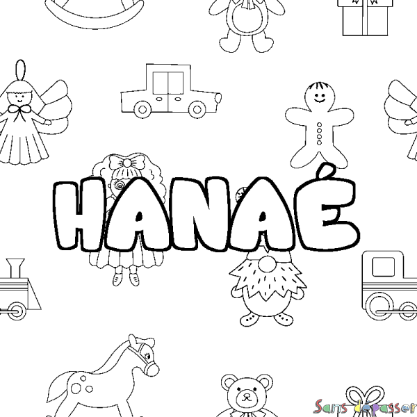Coloriage pr&eacute;nom HANA&Eacute; - d&eacute;cor Jouets