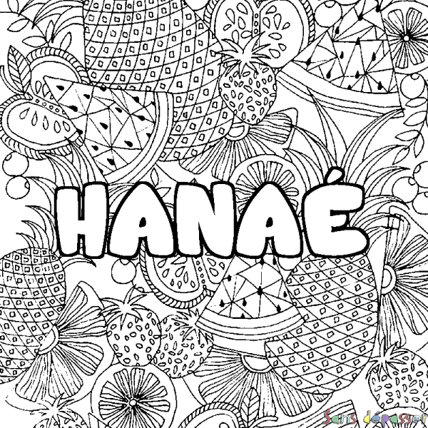 Coloriage prénom HANA&Eacute; - d&eacute;cor Mandala fruits