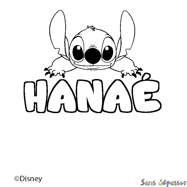 Coloriage pr&eacute;nom HANA&Eacute; - d&eacute;cor Stitch