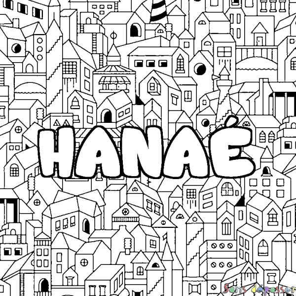 Coloriage prénom HANA&Eacute; - d&eacute;cor Ville
