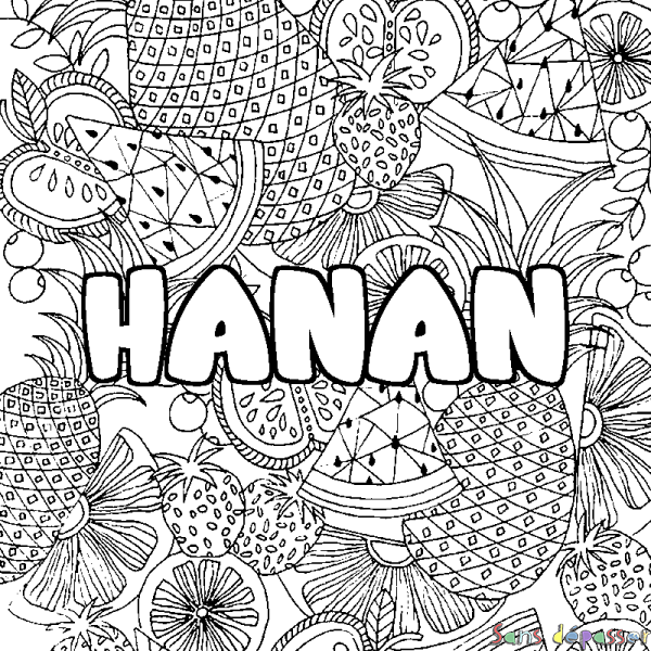 Coloriage prénom HANAN - d&eacute;cor Mandala fruits