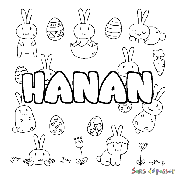 Coloriage pr&eacute;nom HANAN - d&eacute;cor Paques
