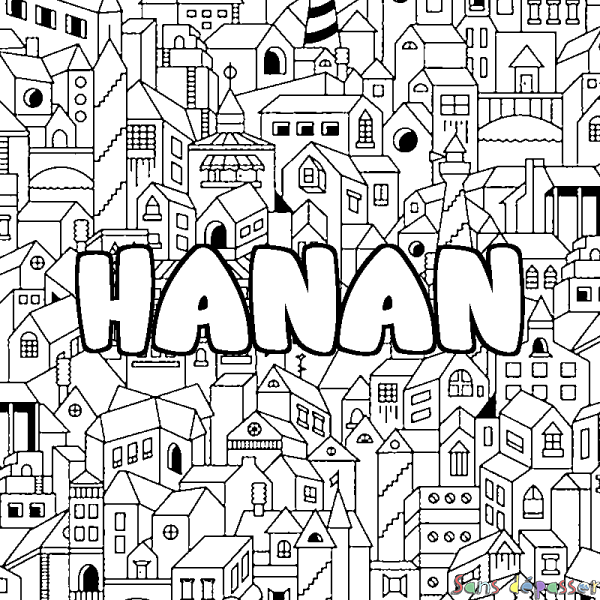 Coloriage prénom HANAN - d&eacute;cor Ville