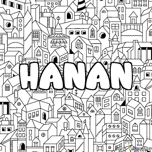 Coloriage pr&eacute;nom HANAN - d&eacute;cor Ville