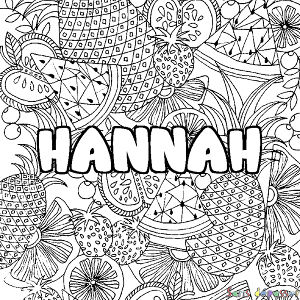 Coloriage prénom HANNAH - d&eacute;cor Mandala fruits