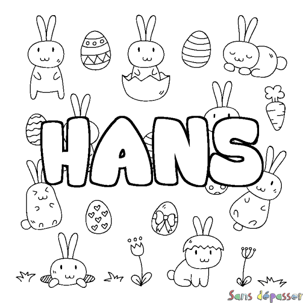 Coloriage pr&eacute;nom HANS - d&eacute;cor Paques