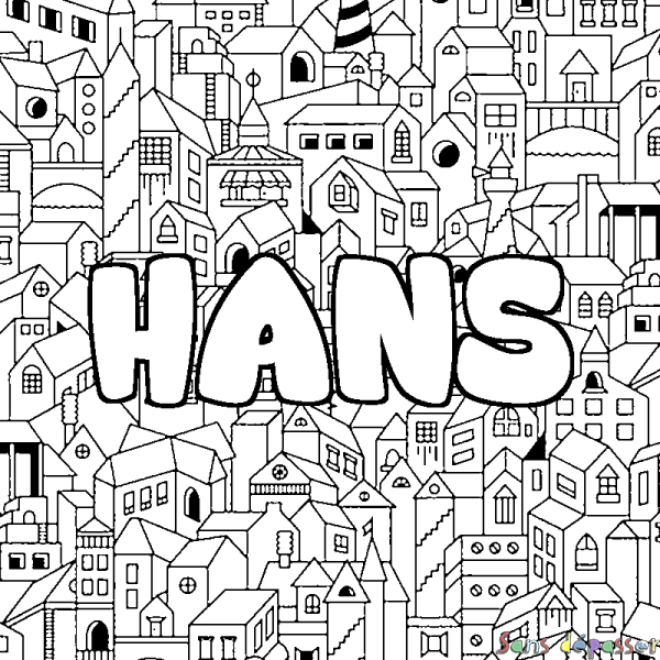 Coloriage pr&eacute;nom HANS - d&eacute;cor Ville