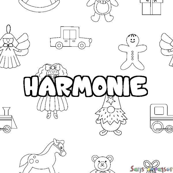 Coloriage prénom HARMONIE - d&eacute;cor Jouets
