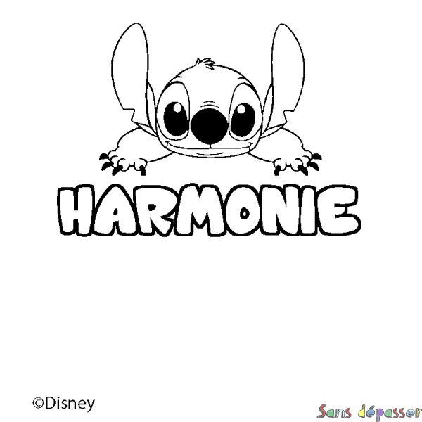 Coloriage pr&eacute;nom HARMONIE - d&eacute;cor Stitch
