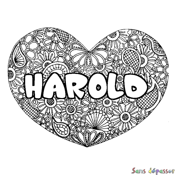 Coloriage prénom HAROLD - d&eacute;cor Mandala coeur