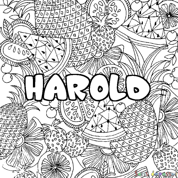 Coloriage prénom HAROLD - d&eacute;cor Mandala fruits