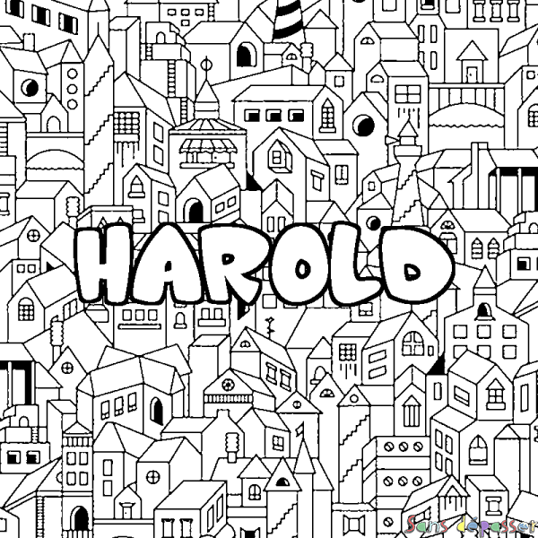 Coloriage prénom HAROLD - d&eacute;cor Ville