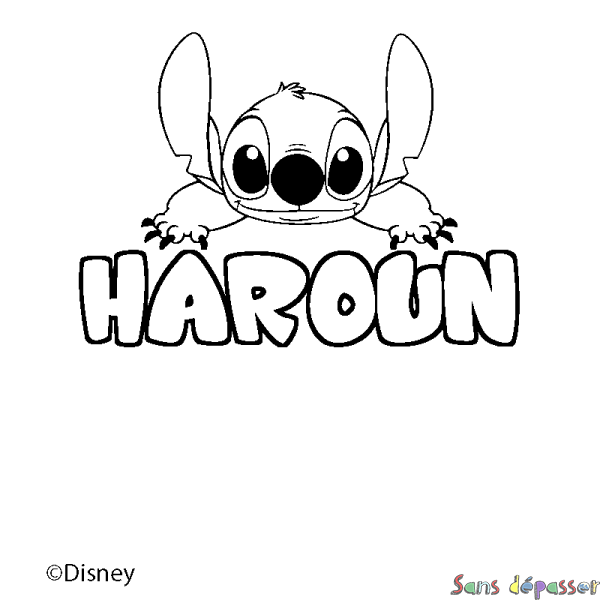 Coloriage pr&eacute;nom HAROUN - d&eacute;cor Stitch