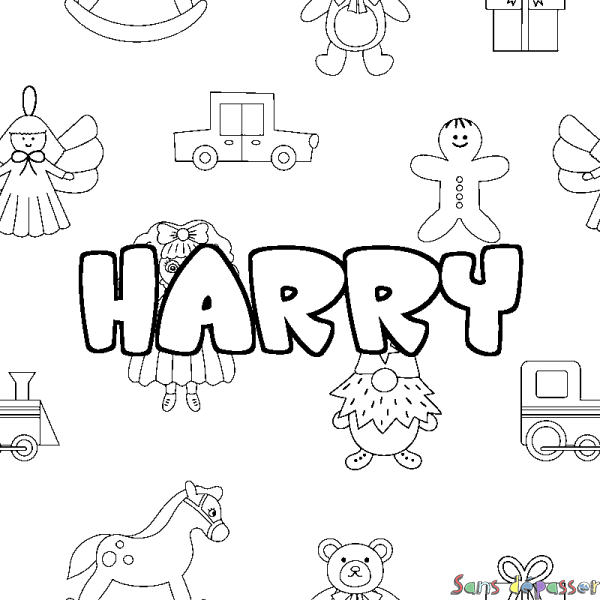Coloriage pr&eacute;nom HARRY - d&eacute;cor Jouets