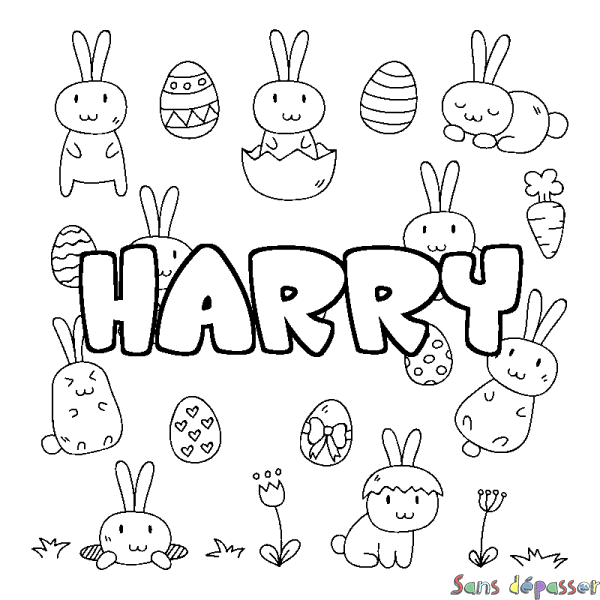 Coloriage pr&eacute;nom HARRY - d&eacute;cor Paques