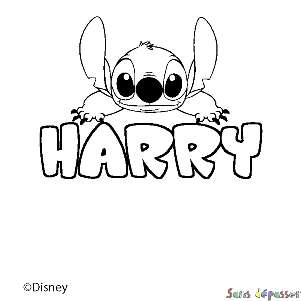 Coloriage pr&eacute;nom HARRY - d&eacute;cor Stitch