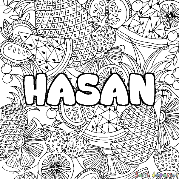 Coloriage prénom HASAN - d&eacute;cor Mandala fruits