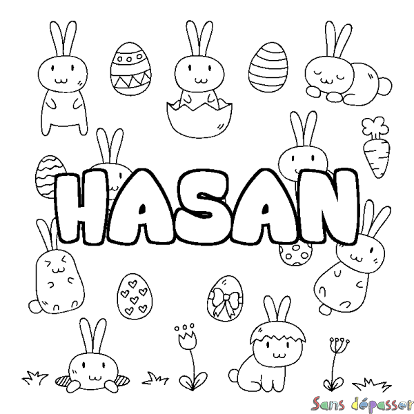 Coloriage pr&eacute;nom HASAN - d&eacute;cor Paques