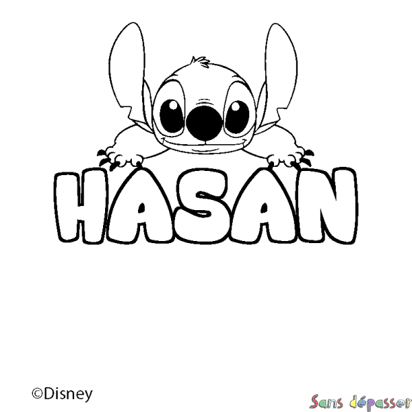 Coloriage pr&eacute;nom HASAN - d&eacute;cor Stitch