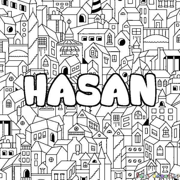 Coloriage prénom HASAN - d&eacute;cor Ville