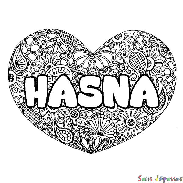 Coloriage prénom HASNA - d&eacute;cor Mandala coeur