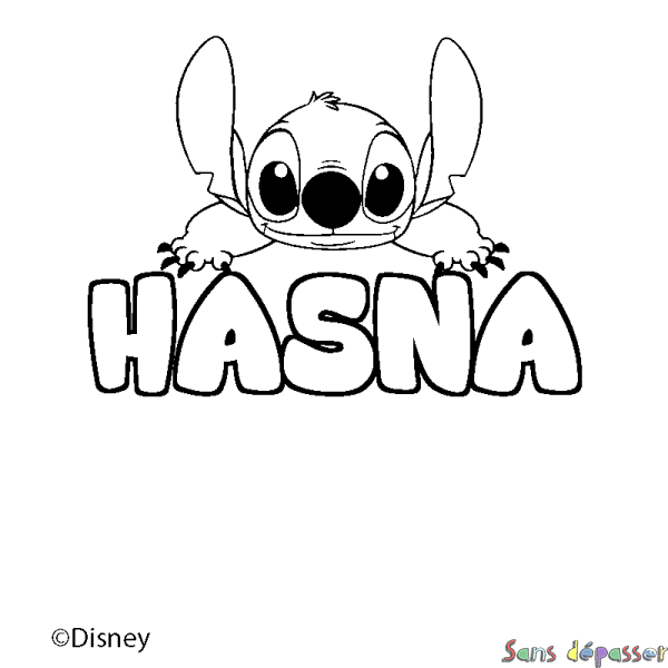 Coloriage pr&eacute;nom HASNA - d&eacute;cor Stitch