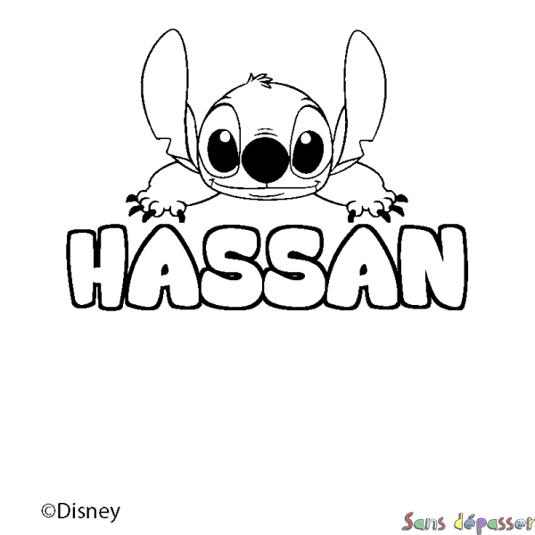 Coloriage pr&eacute;nom HASSAN - d&eacute;cor Stitch