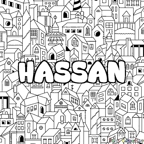 Coloriage prénom HASSAN - d&eacute;cor Ville