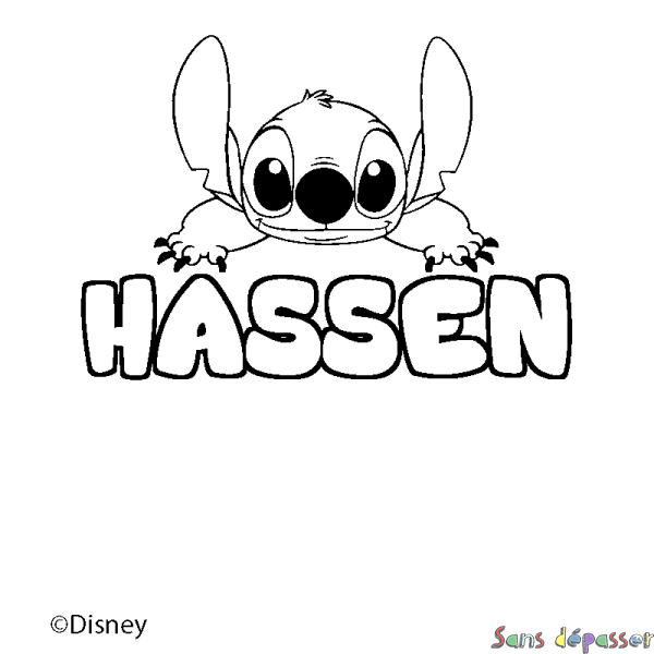 Coloriage pr&eacute;nom HASSEN - d&eacute;cor Stitch