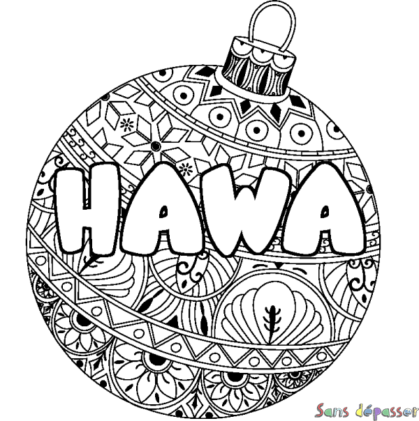 Coloriage prénom HAWA - d&eacute;cor Boule de No&euml;l