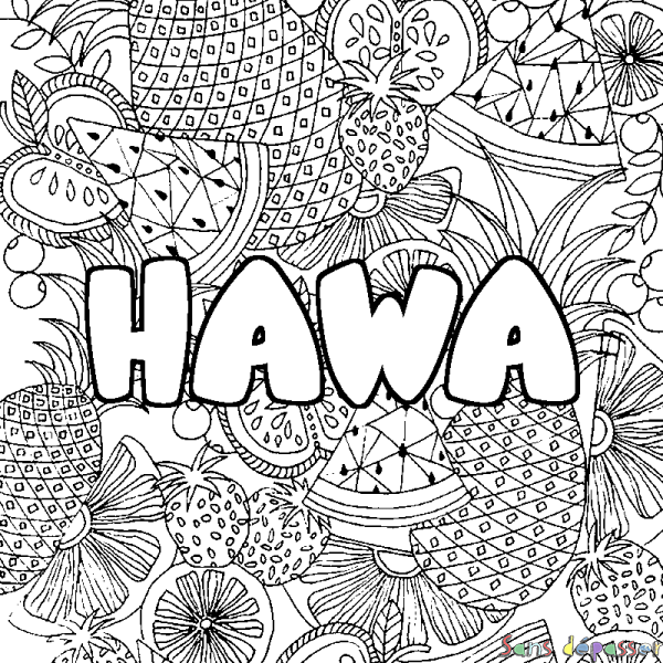 Coloriage prénom HAWA - d&eacute;cor Mandala fruits