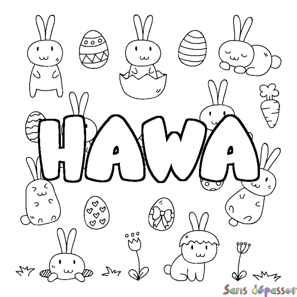 Coloriage prénom HAWA - d&eacute;cor Paques