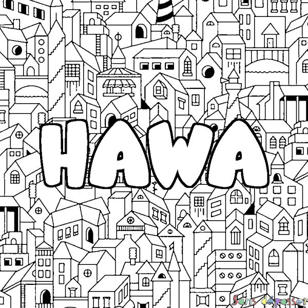 Coloriage prénom HAWA - d&eacute;cor Ville