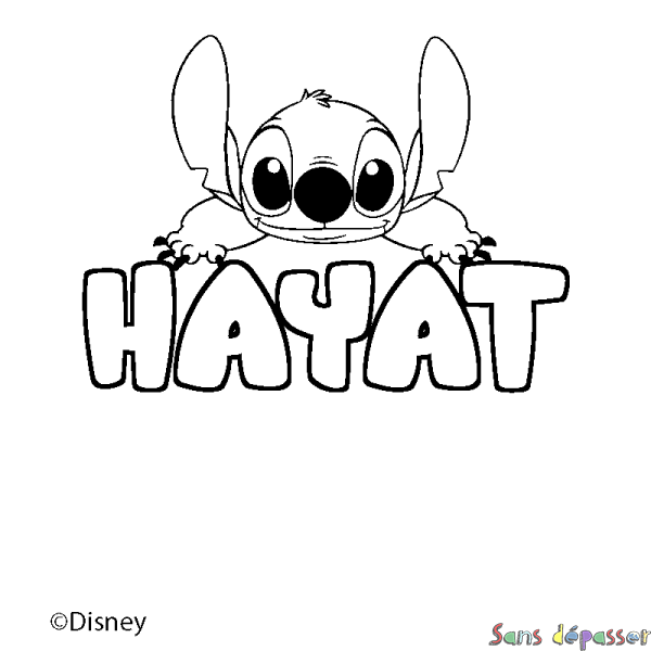 Coloriage pr&eacute;nom HAYAT - d&eacute;cor Stitch