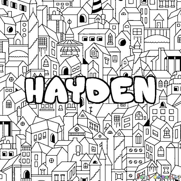 Coloriage pr&eacute;nom HAYDEN - d&eacute;cor Ville