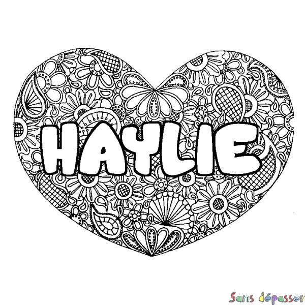 Coloriage prénom HAYLIE - d&eacute;cor Mandala coeur