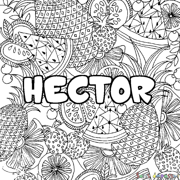 Coloriage prénom HECTOR - d&eacute;cor Mandala fruits