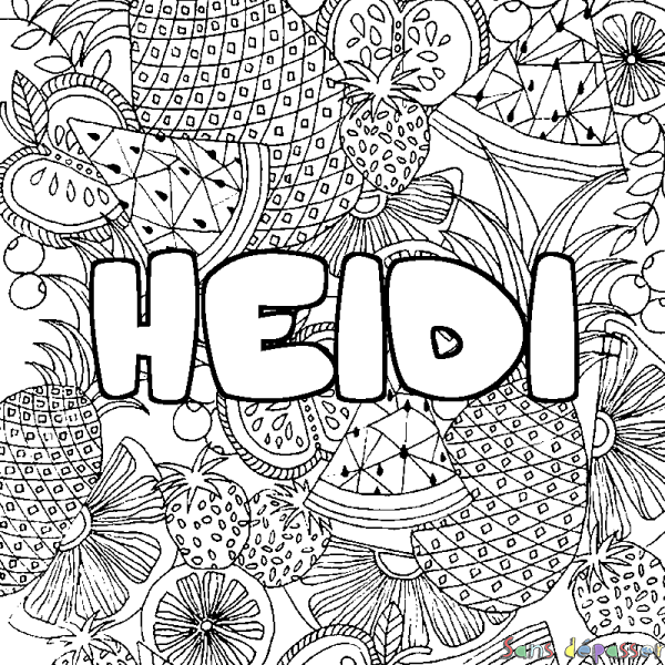 Coloriage prénom HEIDI - d&eacute;cor Mandala fruits