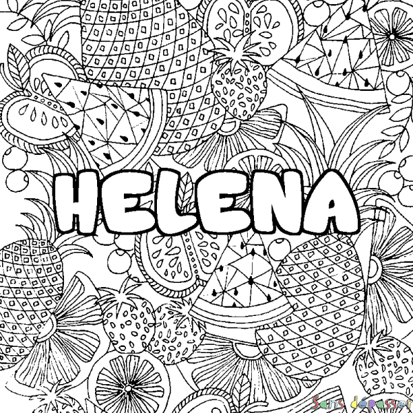 Coloriage prénom HELENA - d&eacute;cor Mandala fruits