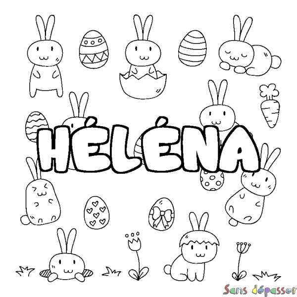 Coloriage pr&eacute;nom H&Eacute;L&Eacute;NA - d&eacute;cor Paques